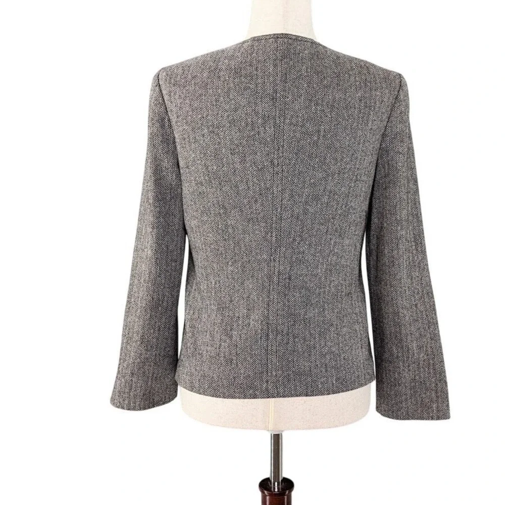 Tory Burch Wool Herringbone Jacket Size 6 Brown Leather Snap Equestrian‎ Luxury